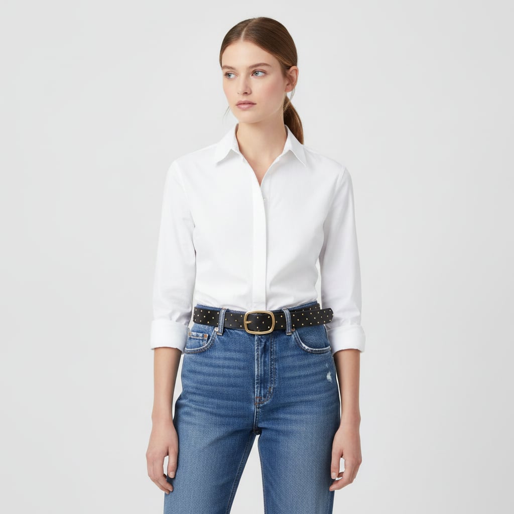Semi-shiny belt with small studs - Black