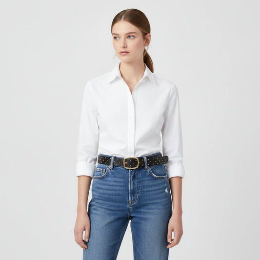 Semi-shiny belt with small studs - Black