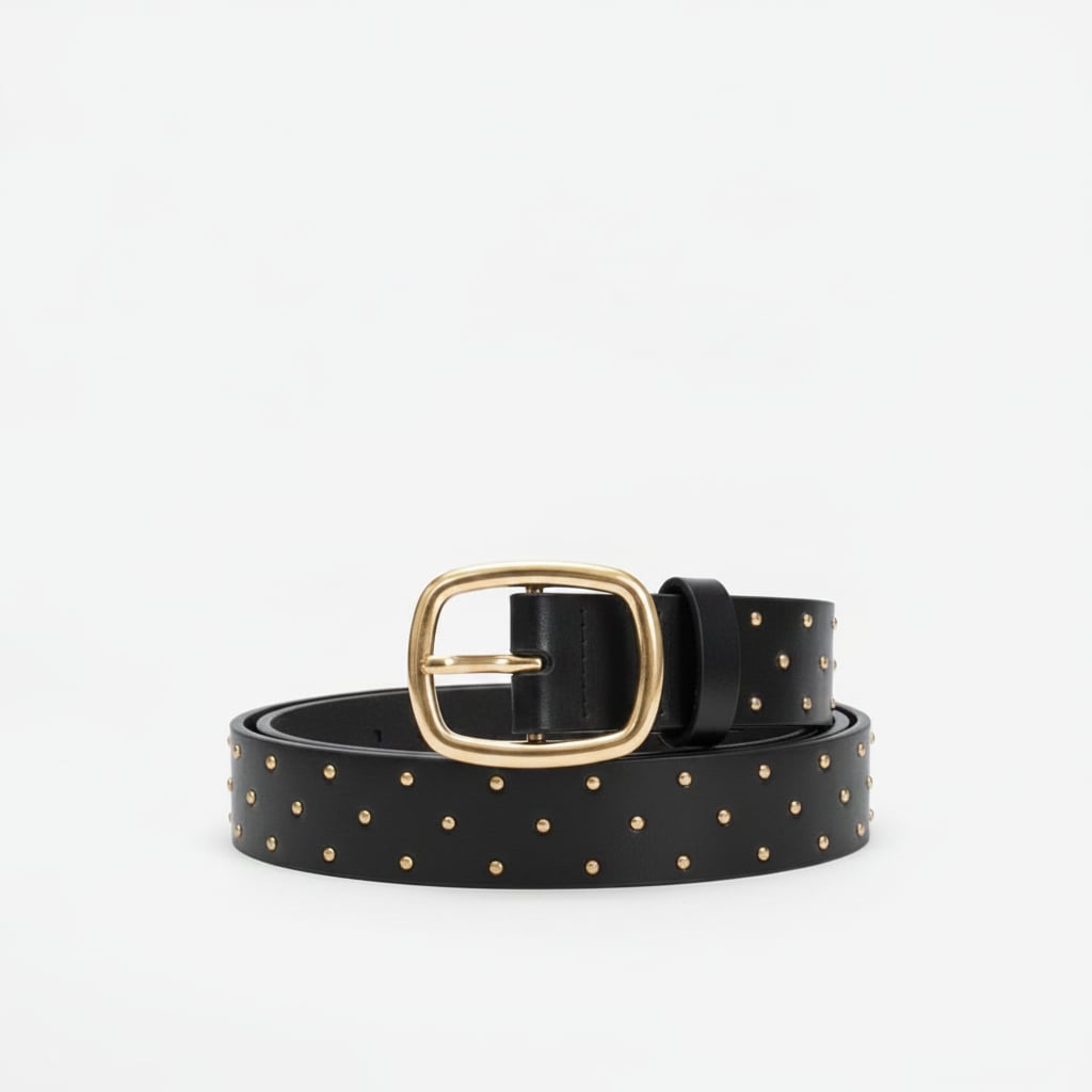 Semi-shiny belt with small studs - Black