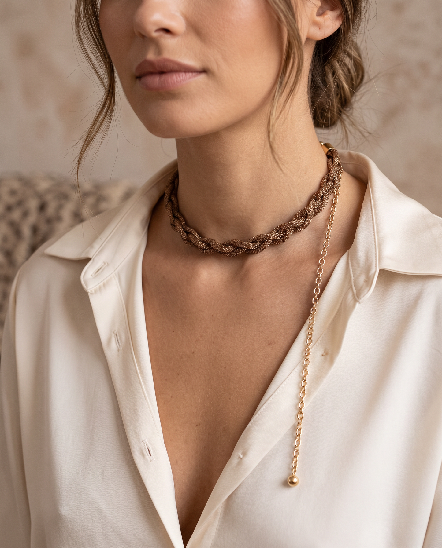 Cintura tubolare intrecciata con strass - Oro