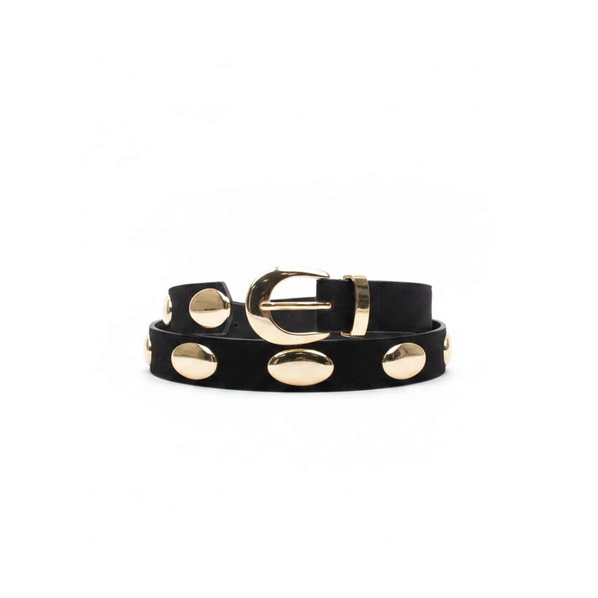 Belt with oval stud and metal tip - Black