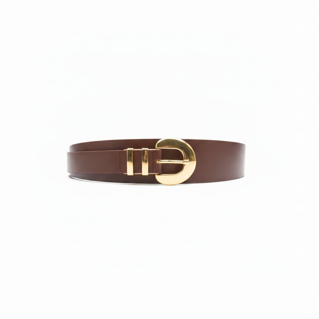 Oval waist belt with 2 metal loops - Brown