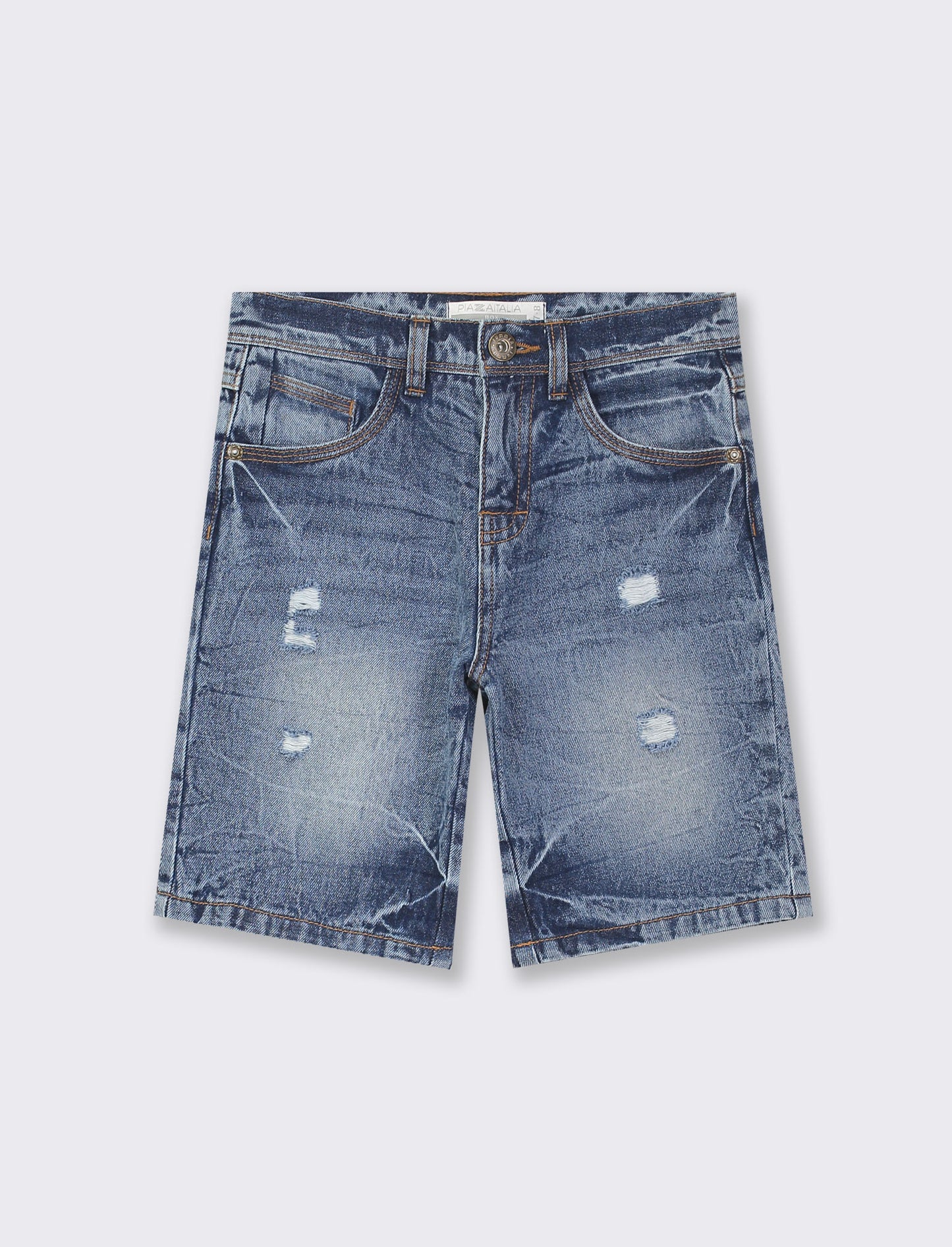 Distressed Denim 5-Pocket Bermuda Shorts for Sporty/Casual Style - Blue