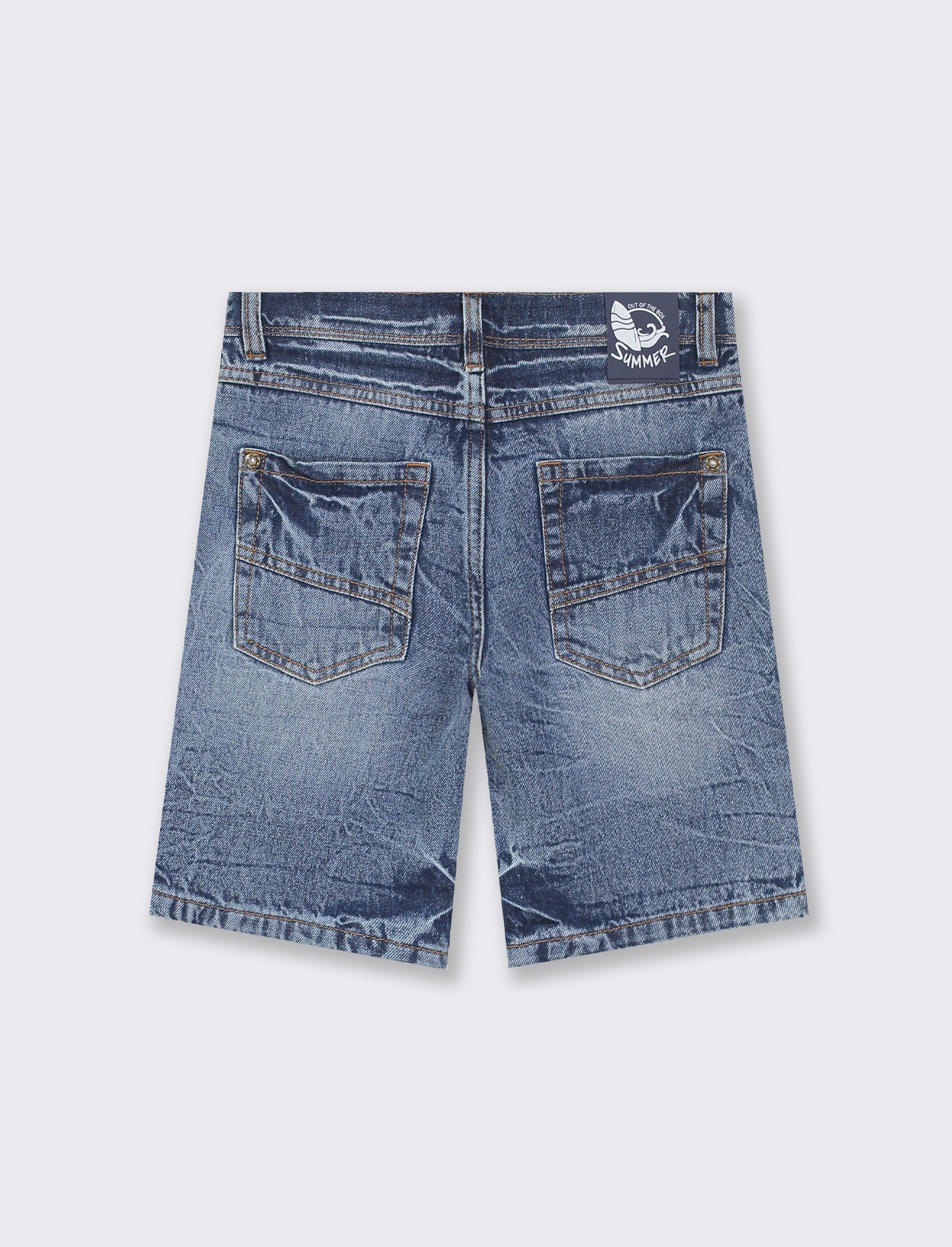 Distressed Denim 5-Pocket Bermuda Shorts for Sporty/Casual Style - Blue