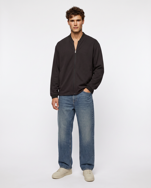 Felpa Lupetto Cardigan Uomo in Tessuto Diagonale - Blu