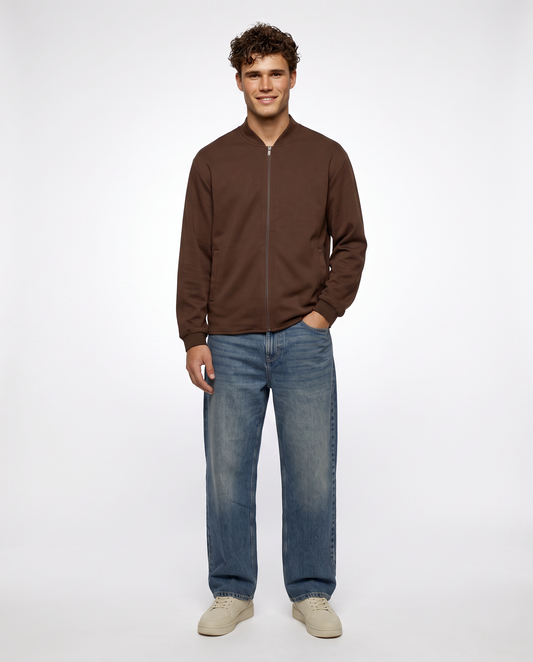 Felpa Lupetto Cardigan Uomo in Tessuto Diagonale - Moro