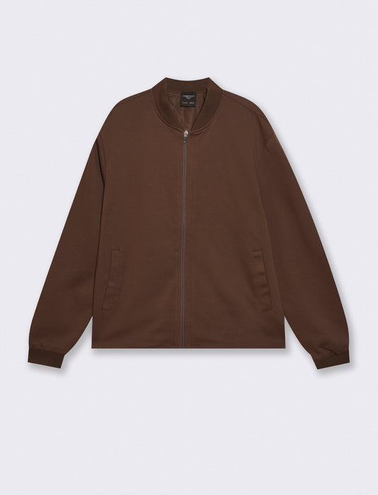 Felpa Lupetto Cardigan Uomo in Tessuto Diagonale - Moro
