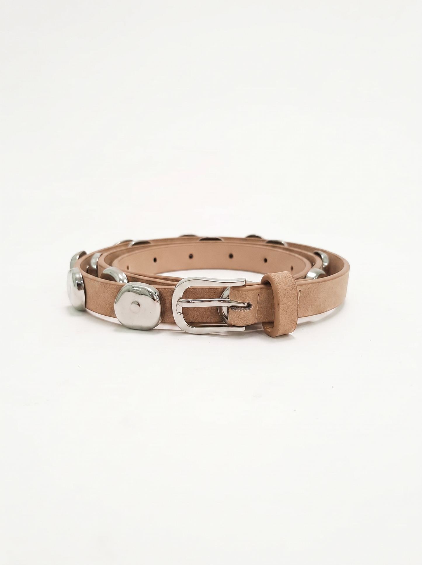 Cintura suede con borchie martellate - Beige