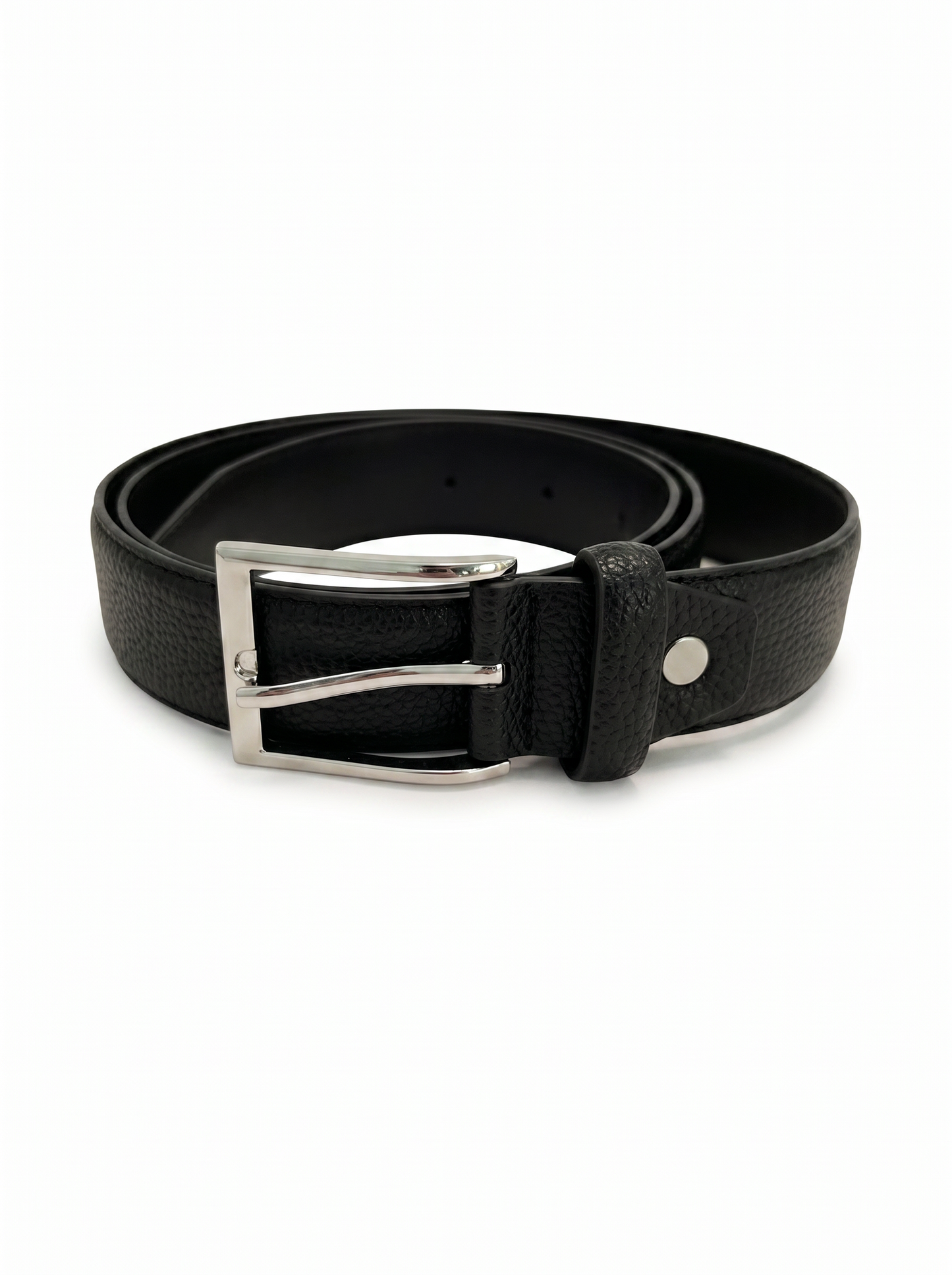 Men's faux leather belt with rectangular buckle - Black