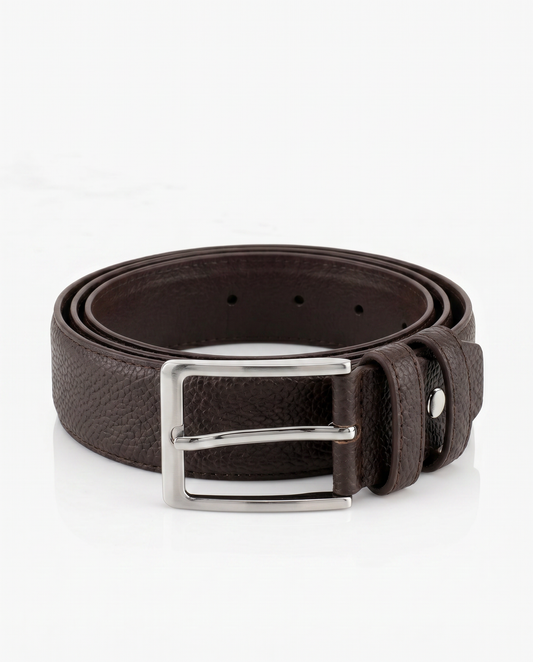 Men's faux leather belt with rectangular buckle - Brown