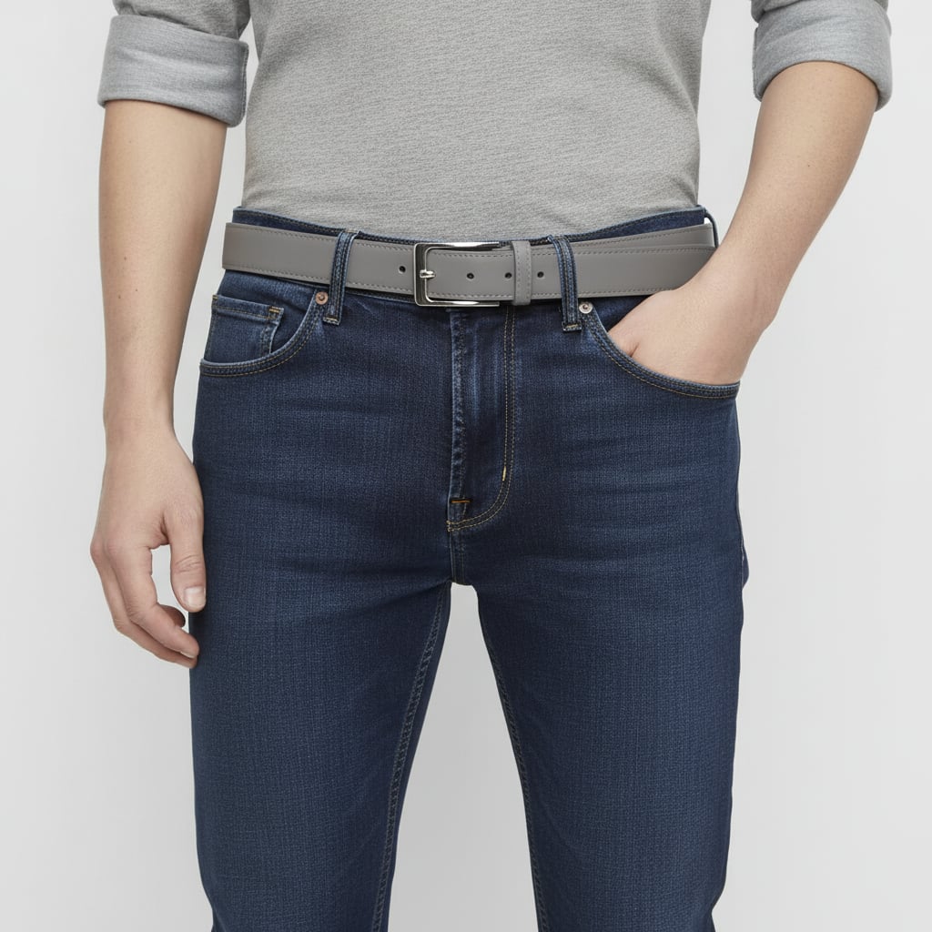 Elegant and versatile basic men's belt - Grey