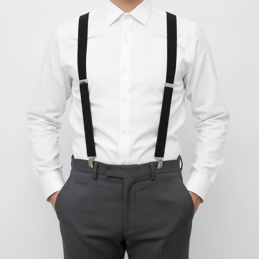 Elegant solid color men's suspenders - Black