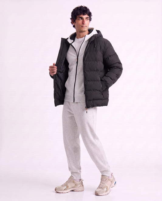Men's down jacket with hood - Black