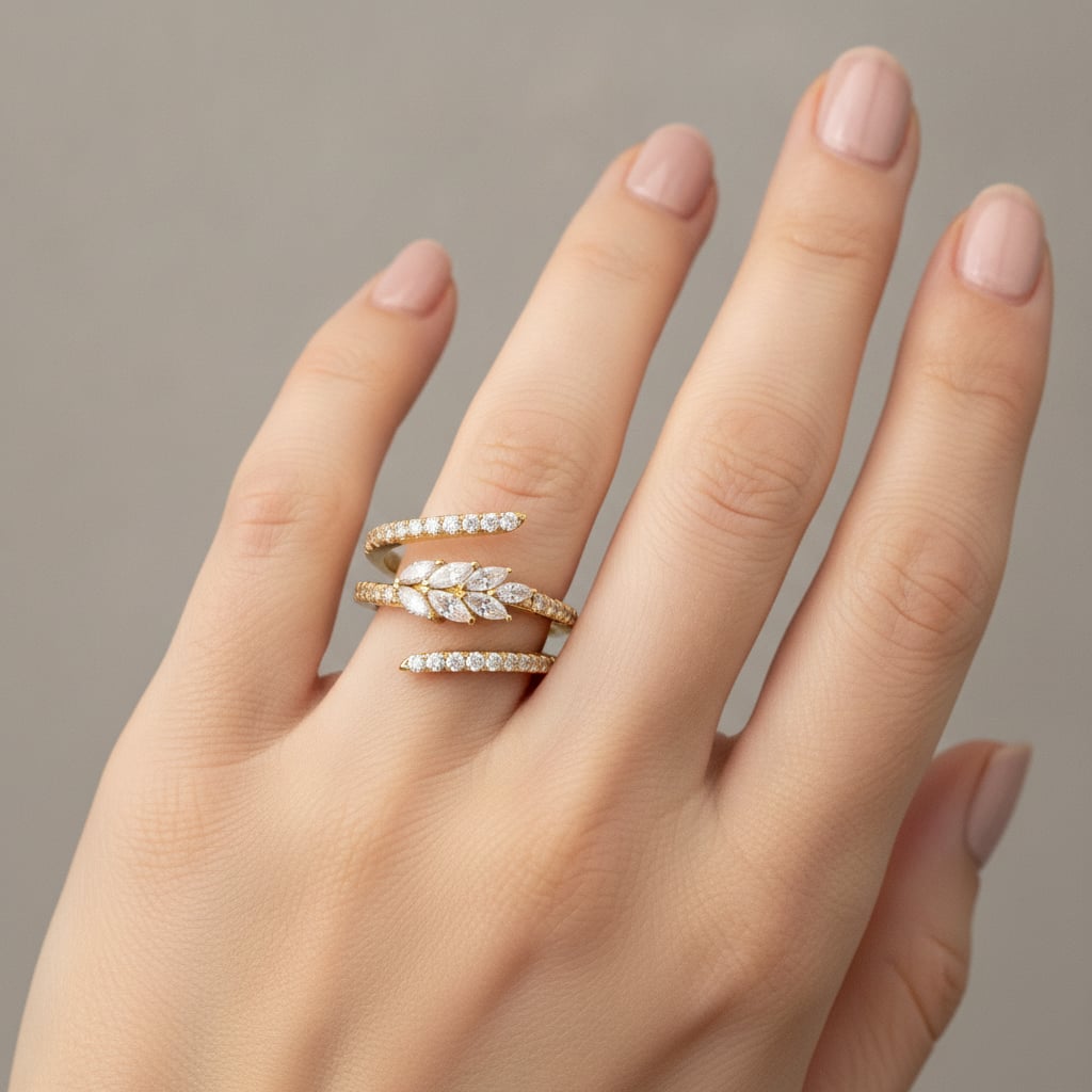 Anello elica con strass - Oro
