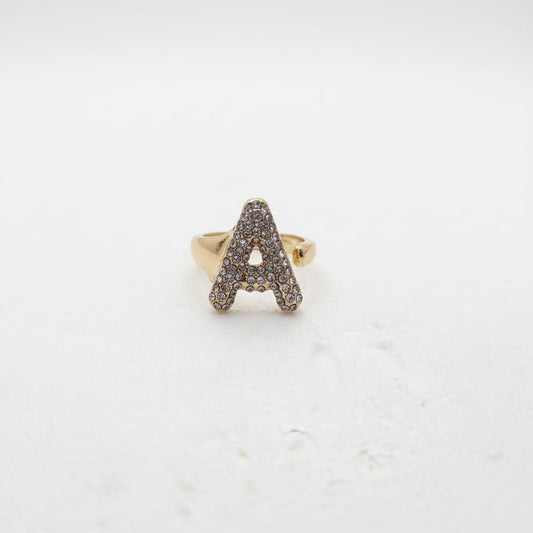 Anello lettera con strass regolabile - var 1