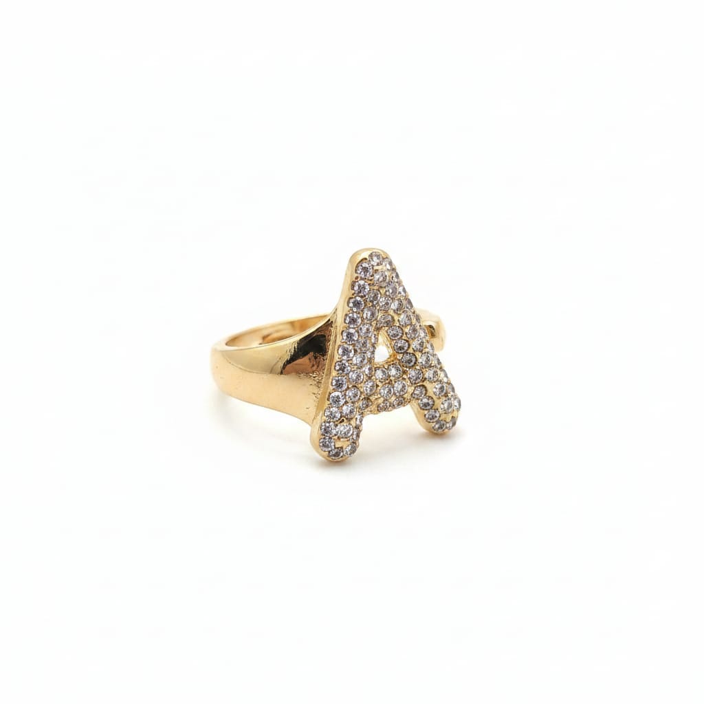 Adjustable letter ring with rhinestones - 