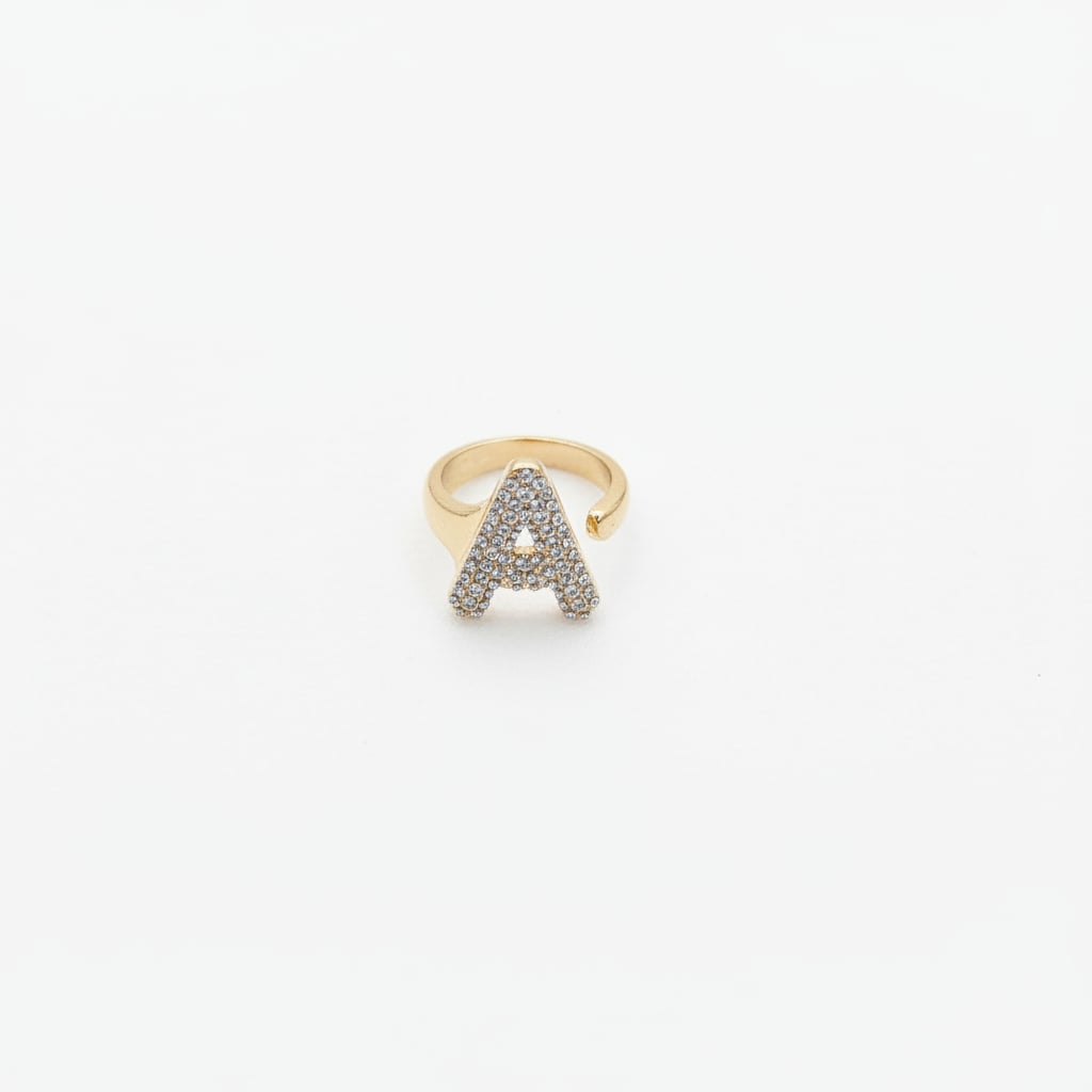 Adjustable letter ring with rhinestones - 