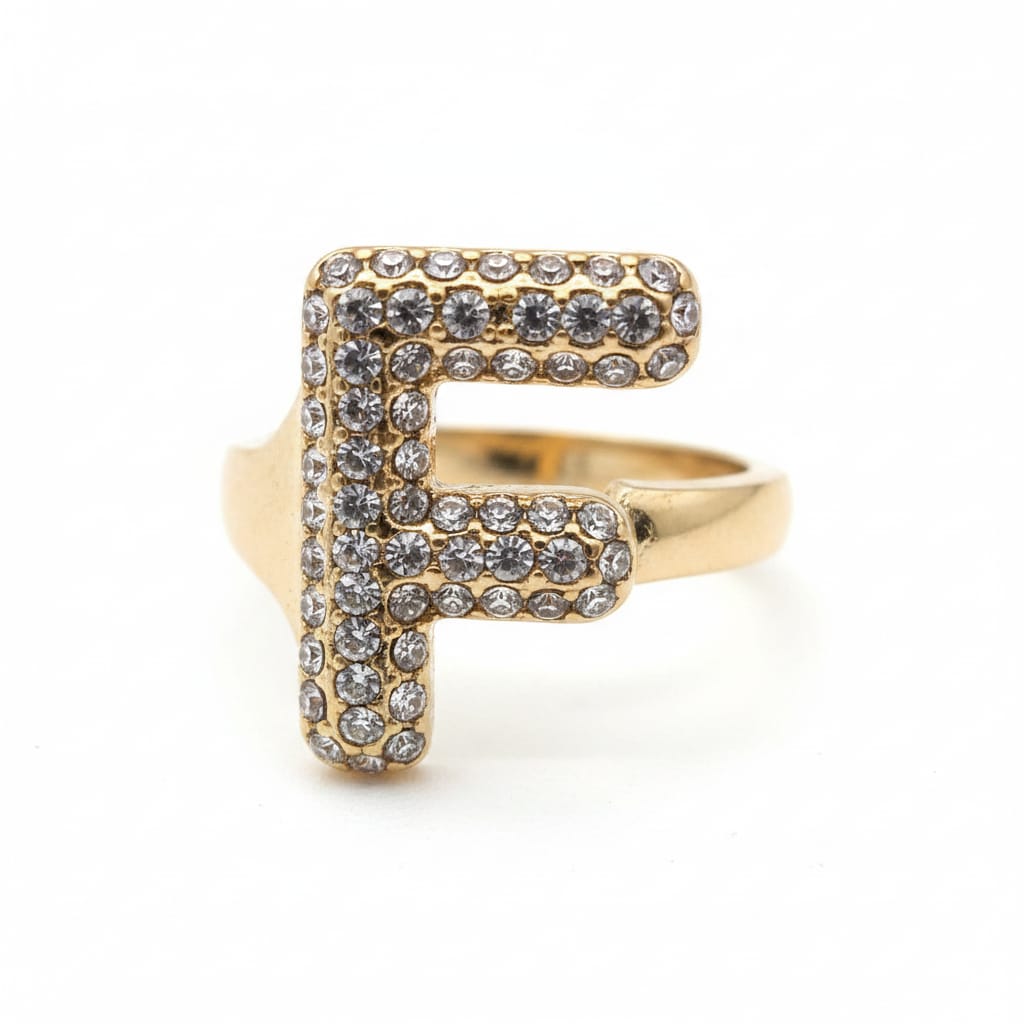 Anello lettera con strass regolabile - var 3