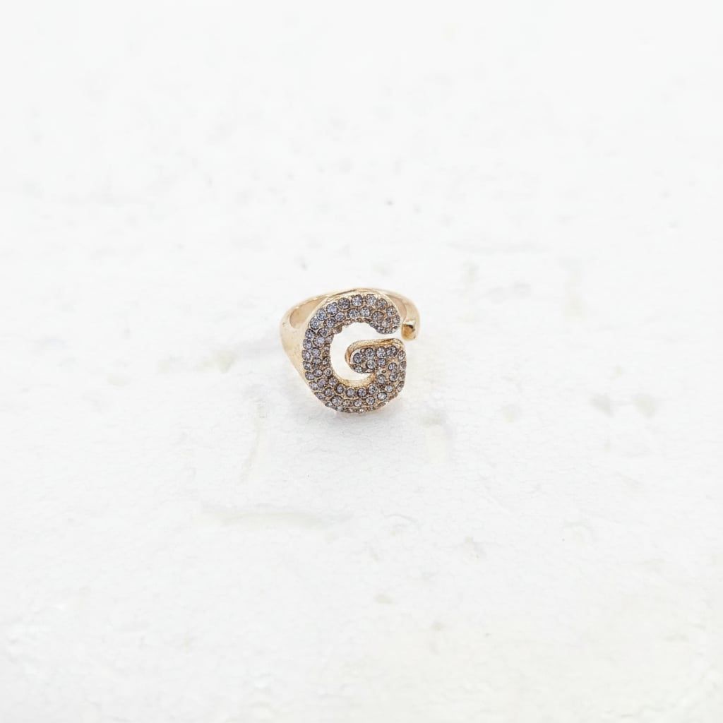 Anello lettera con strass regolabile - Var 4