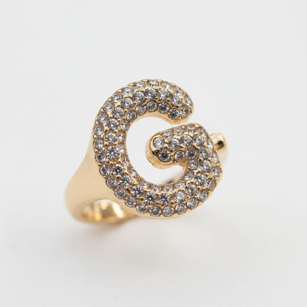 Anello lettera con strass regolabile - Var 4