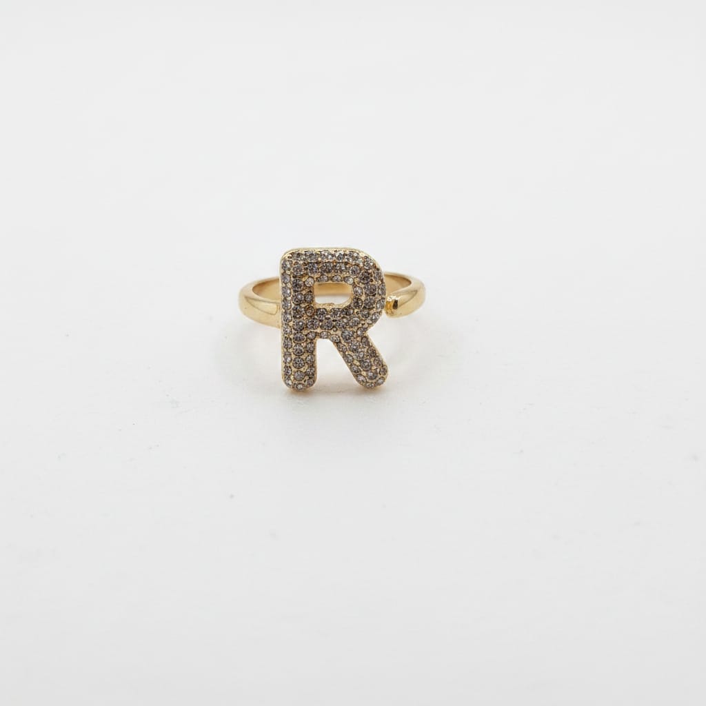 Anello lettera con strass regolabile - Var 6