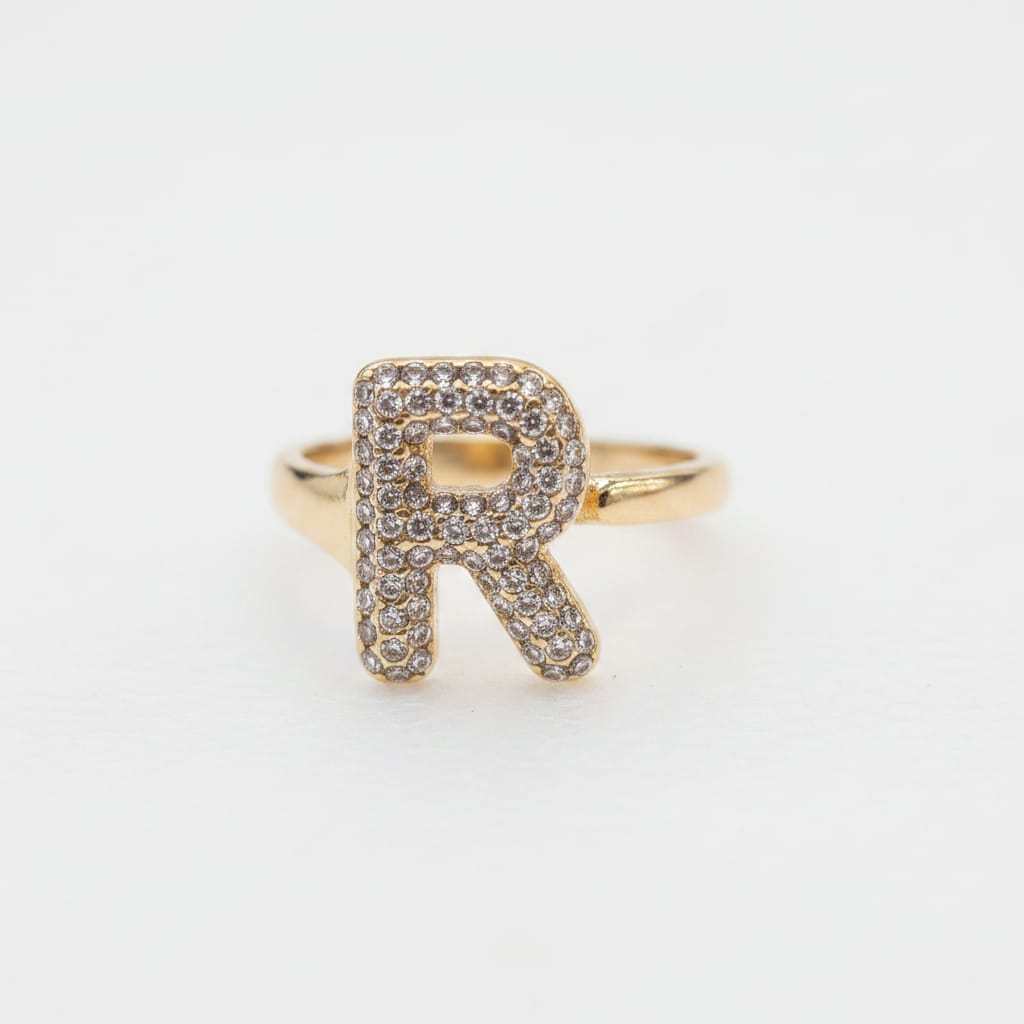 Anello lettera con strass regolabile - Var 6