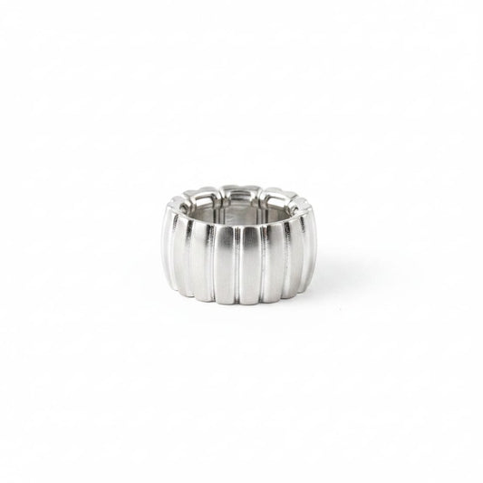 Anello a fascia elastico lucido e matte - Argento
