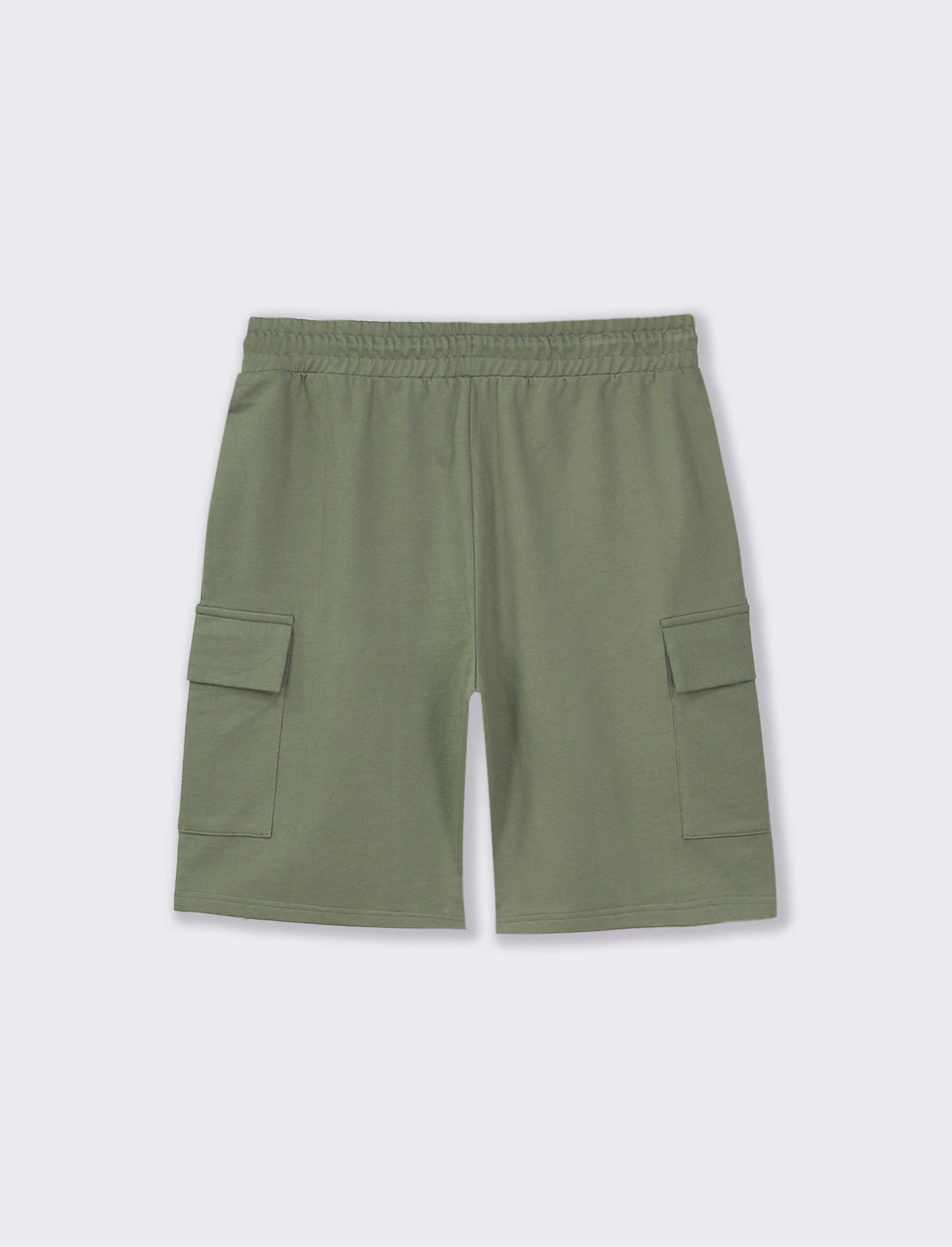 Relaxed Fit Fleece Bermuda Shorts with Adjustable Jogger Waist - Green