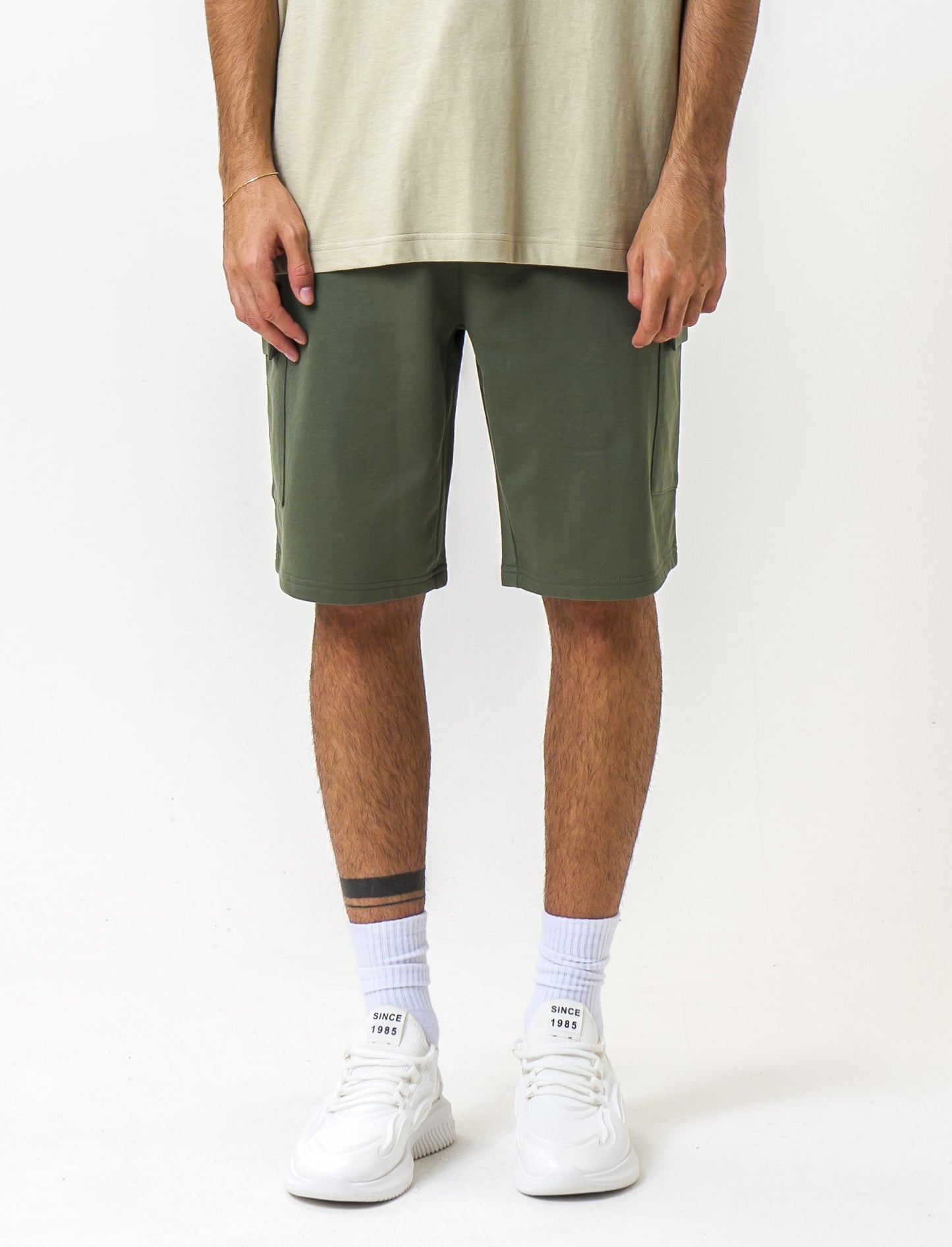 Relaxed Fit Fleece Bermuda Shorts with Adjustable Jogger Waist - Green