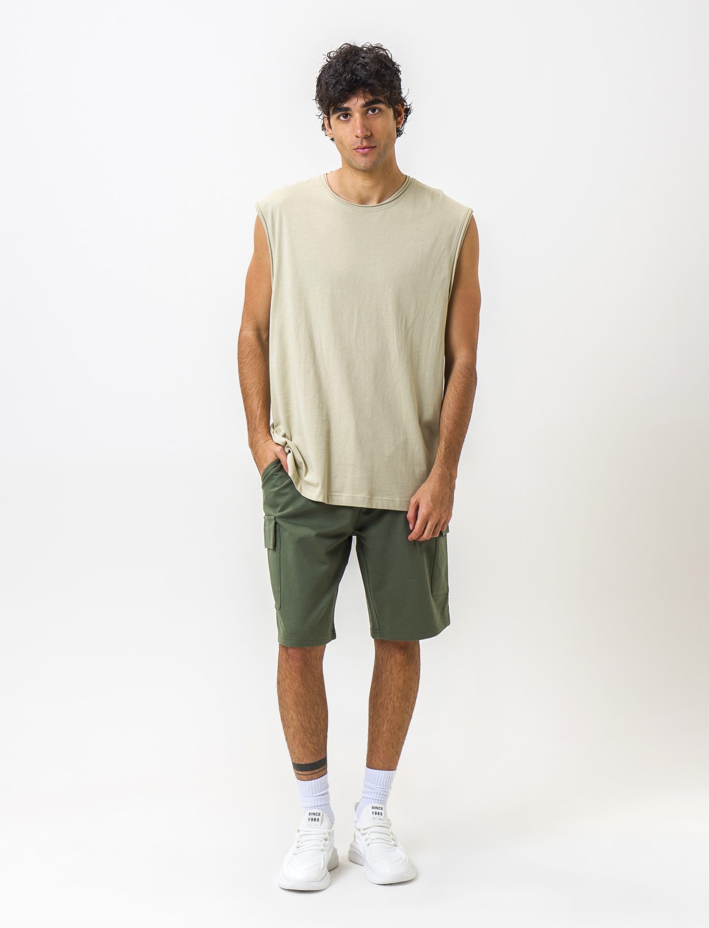 Relaxed Fit Fleece Bermuda Shorts with Adjustable Jogger Waist - Green