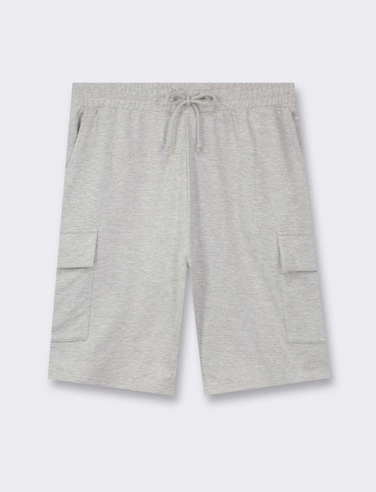 Relaxed Fit Fleece Bermuda Shorts with Adjustable Jogger Waist - Grey