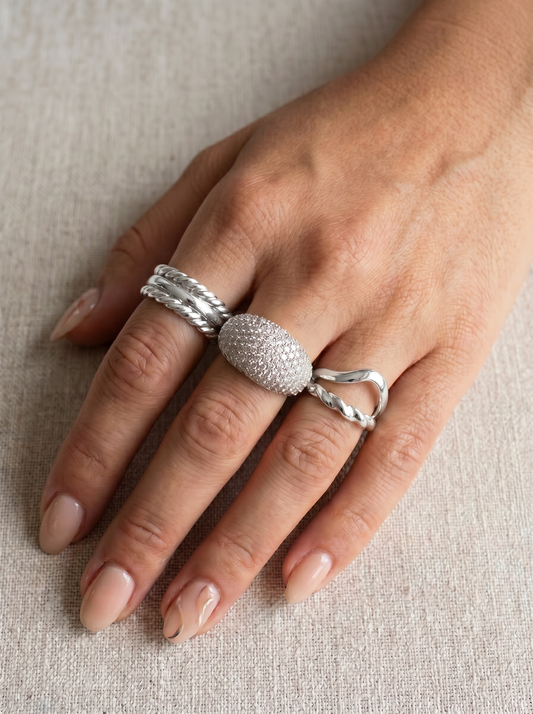 Card 5 anelli grandi con strass brillanti - Argento