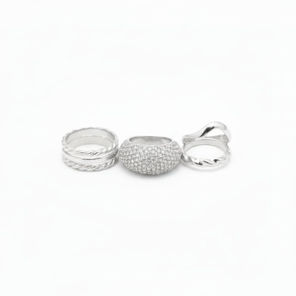 Card 5 anelli grandi con strass brillanti - Argento