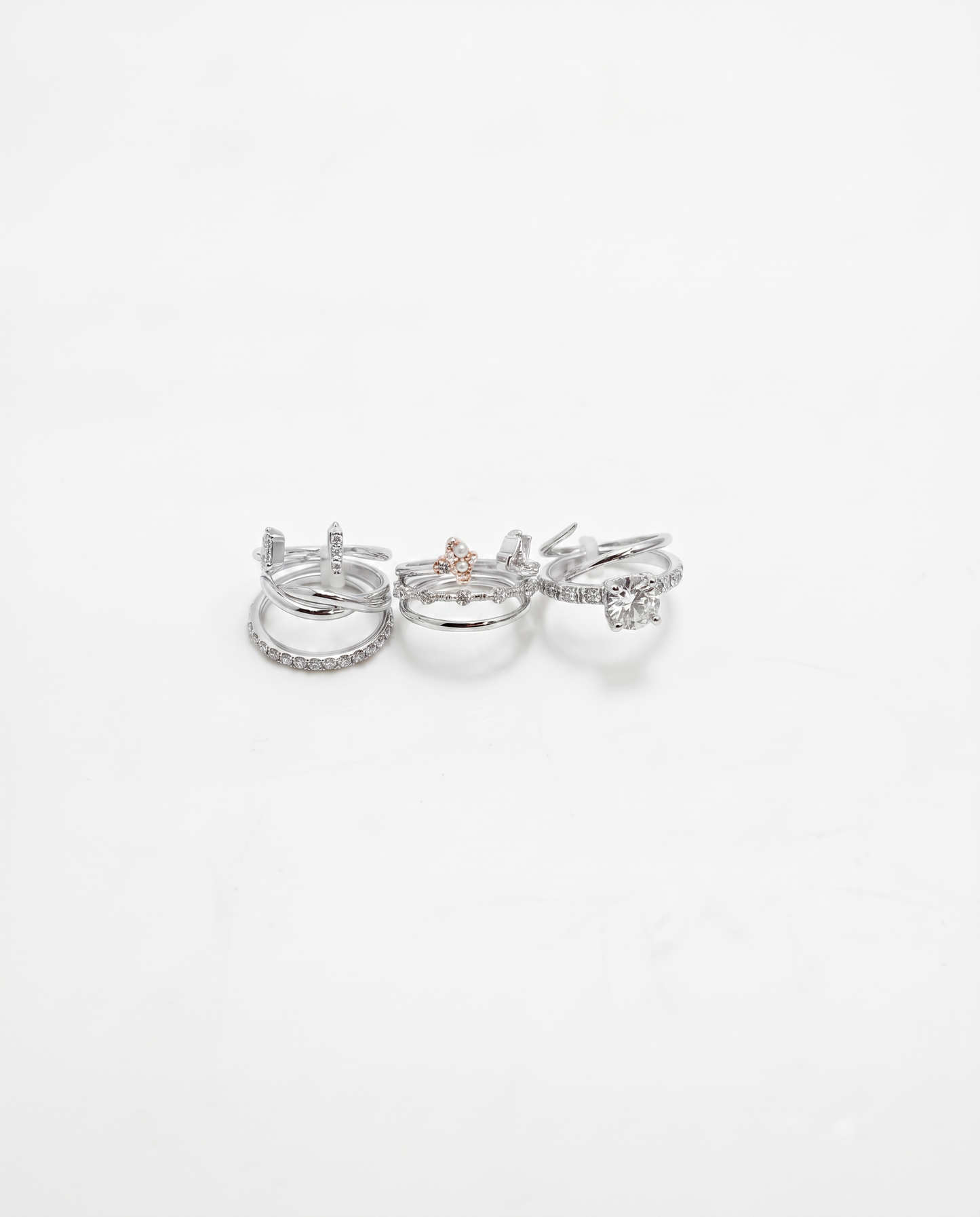 Anelli con strass in 8 forme diverse - Argento
