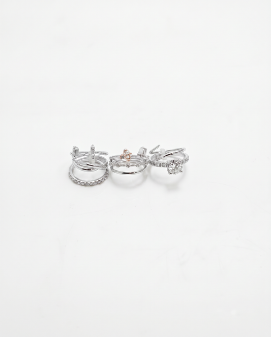 Anelli con strass in 8 forme diverse - Argento