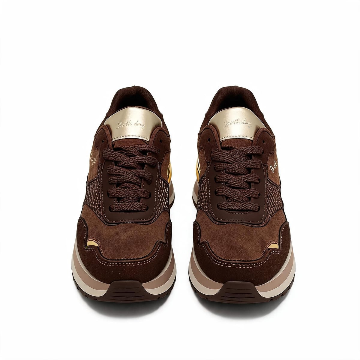Sneakers marroni con suola alta e oro - Marrone