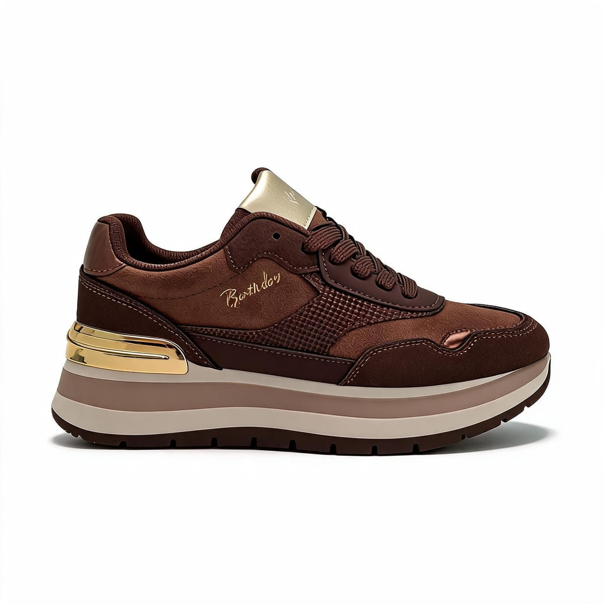 Sneakers marroni con suola alta e oro - Marrone