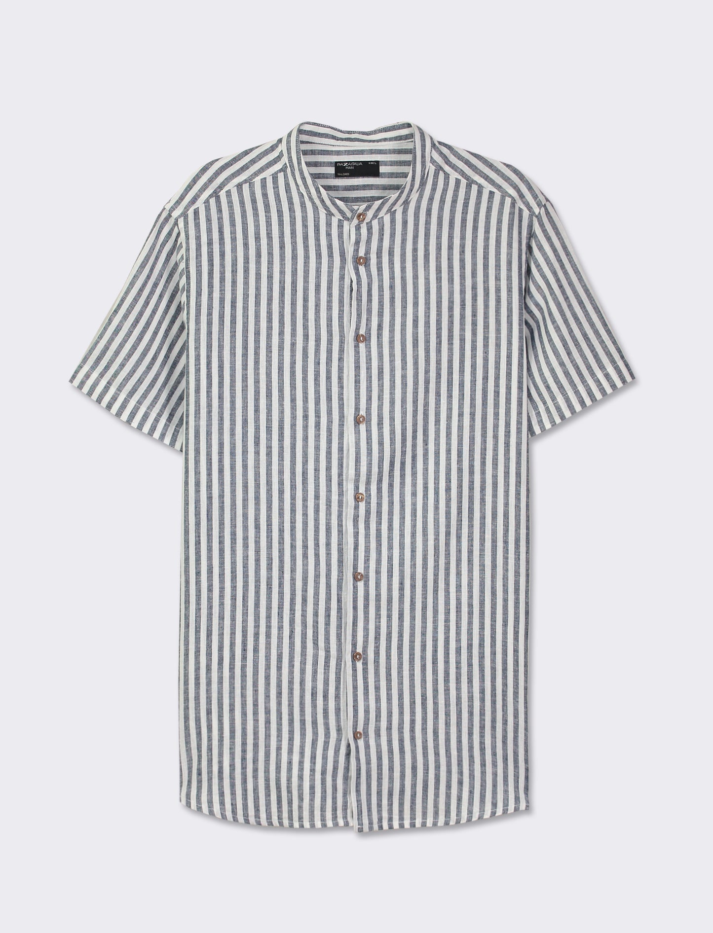 Striped Regular Fit Korean Collar Short Sleeve Shirt - Blue