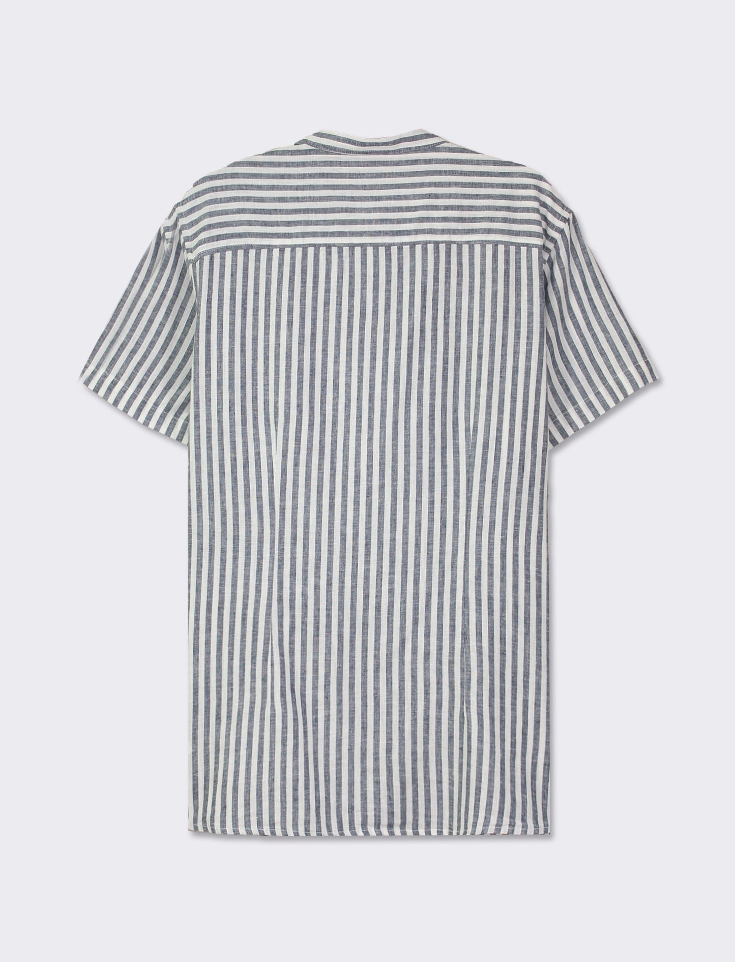 Striped Regular Fit Korean Collar Short Sleeve Shirt - Blue