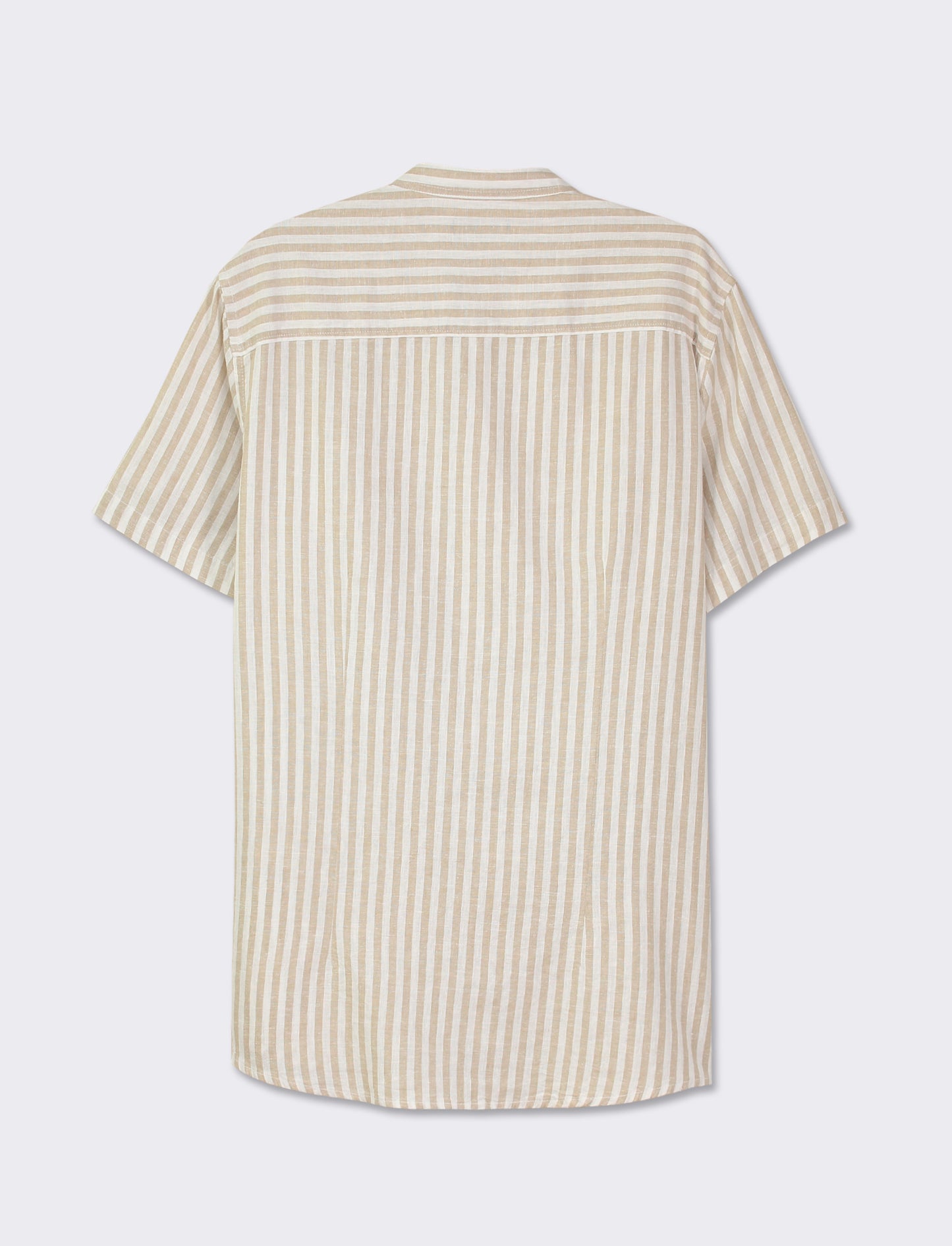 Striped Regular Fit Korean Collar Short Sleeve Shirt - Beige