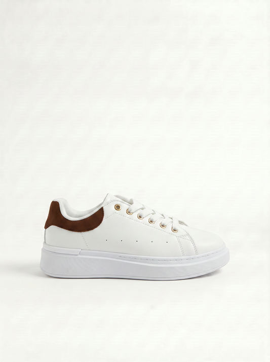 Sneakers minimal bianche con dettaglio beige - Bianco