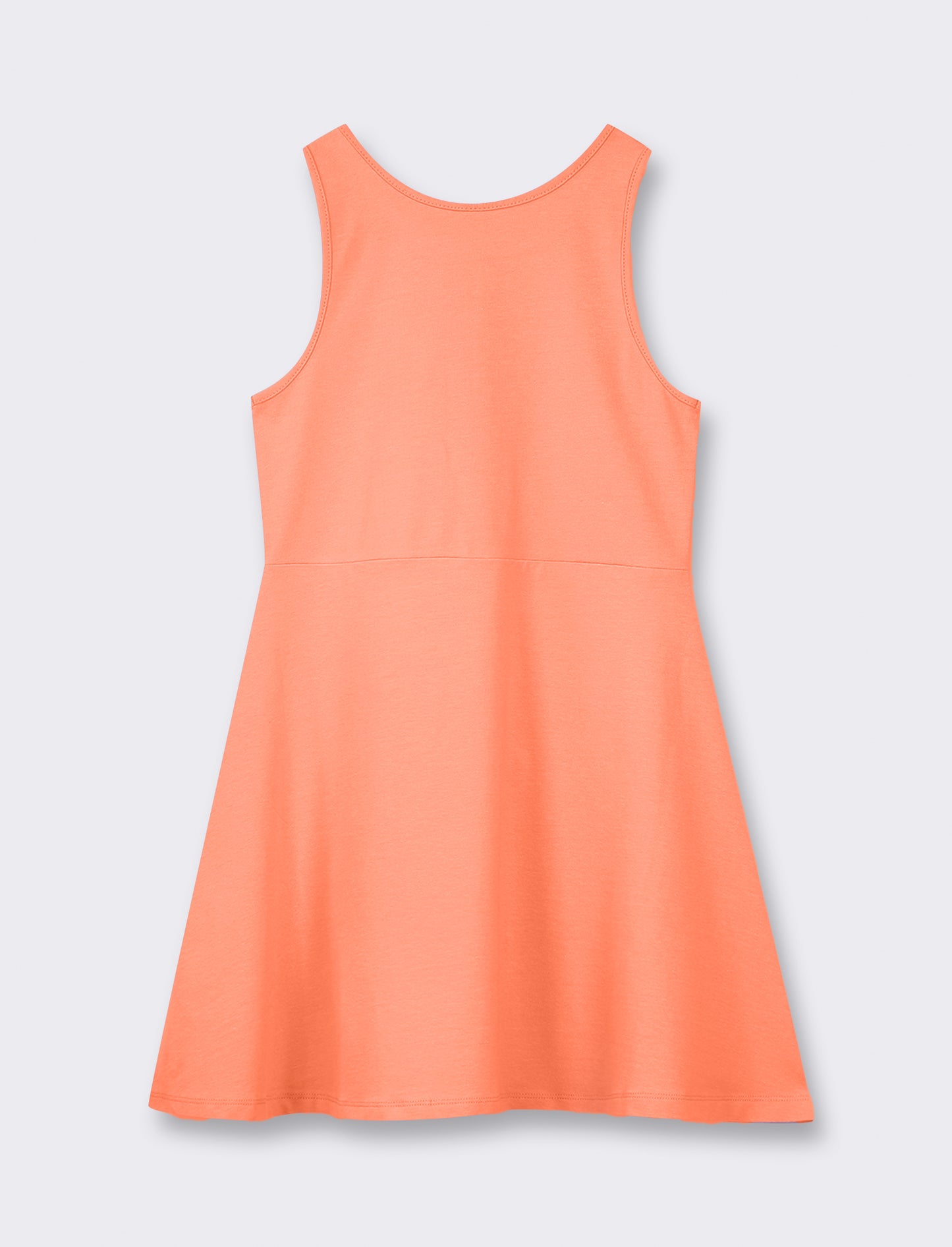 Cotton Stretch Dress with Wide Skirt and Straps - Orange