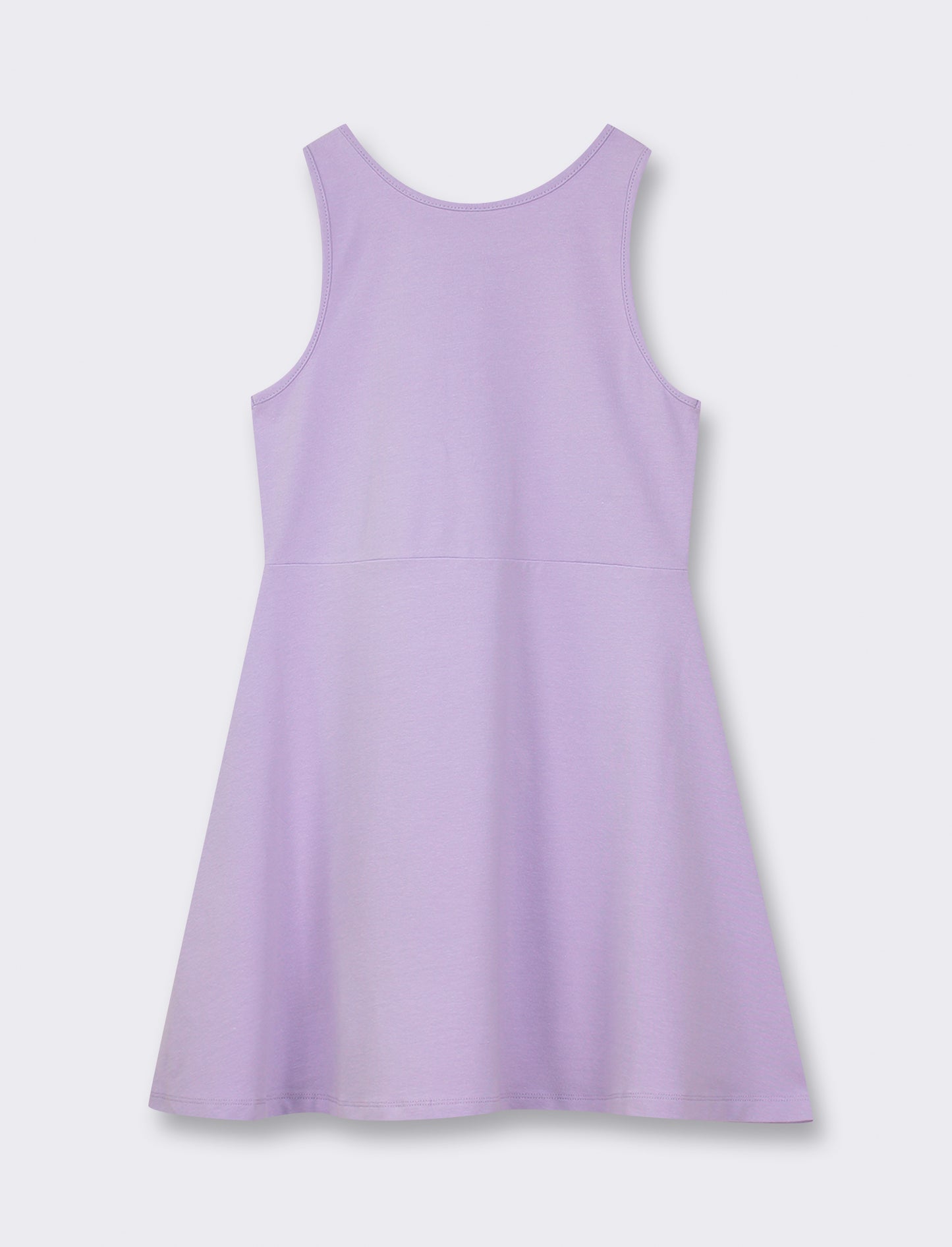 Cotton Stretch Dress with Wide Skirt and Straps - Purple