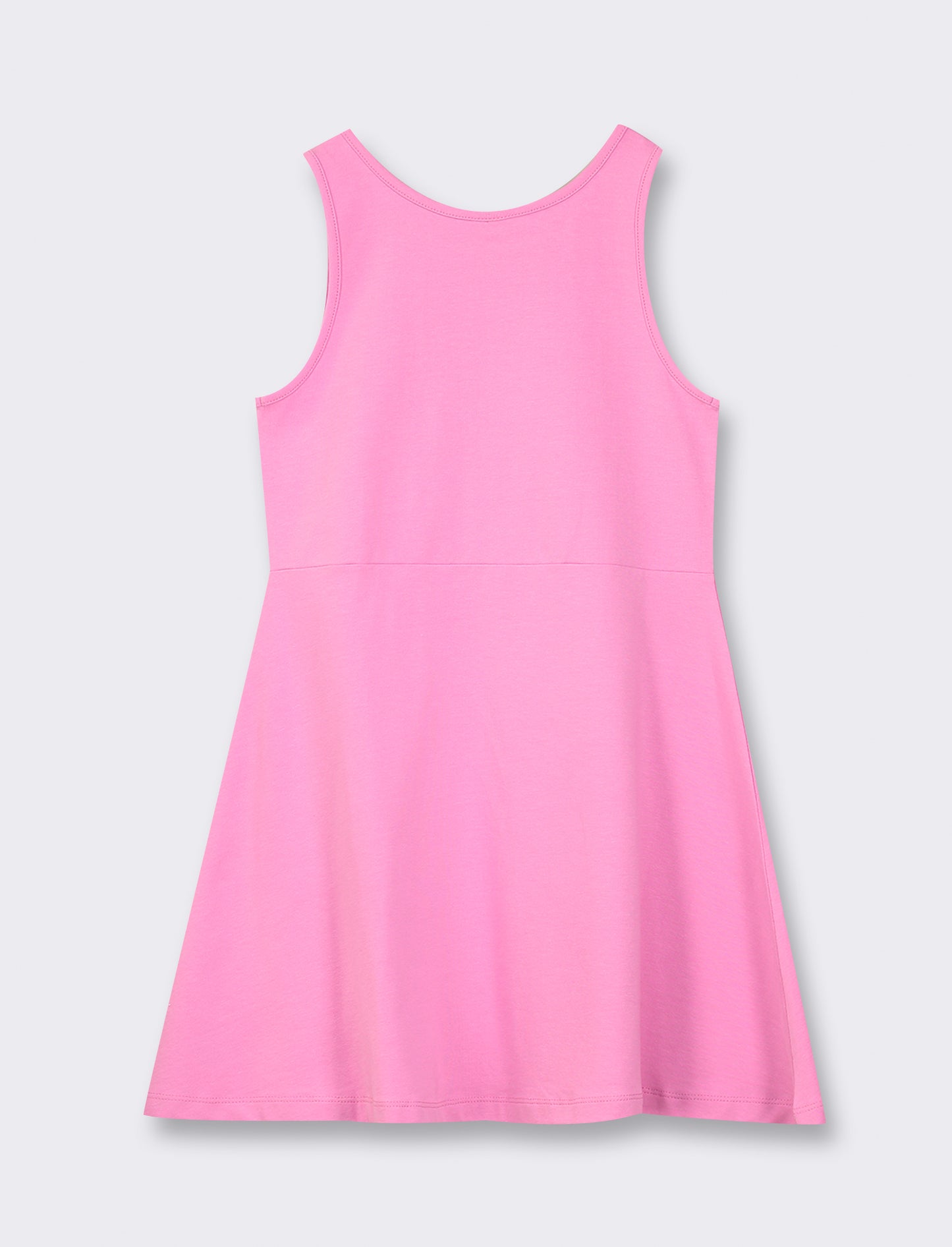 Cotton Stretch Dress with Wide Skirt and Straps - Pink