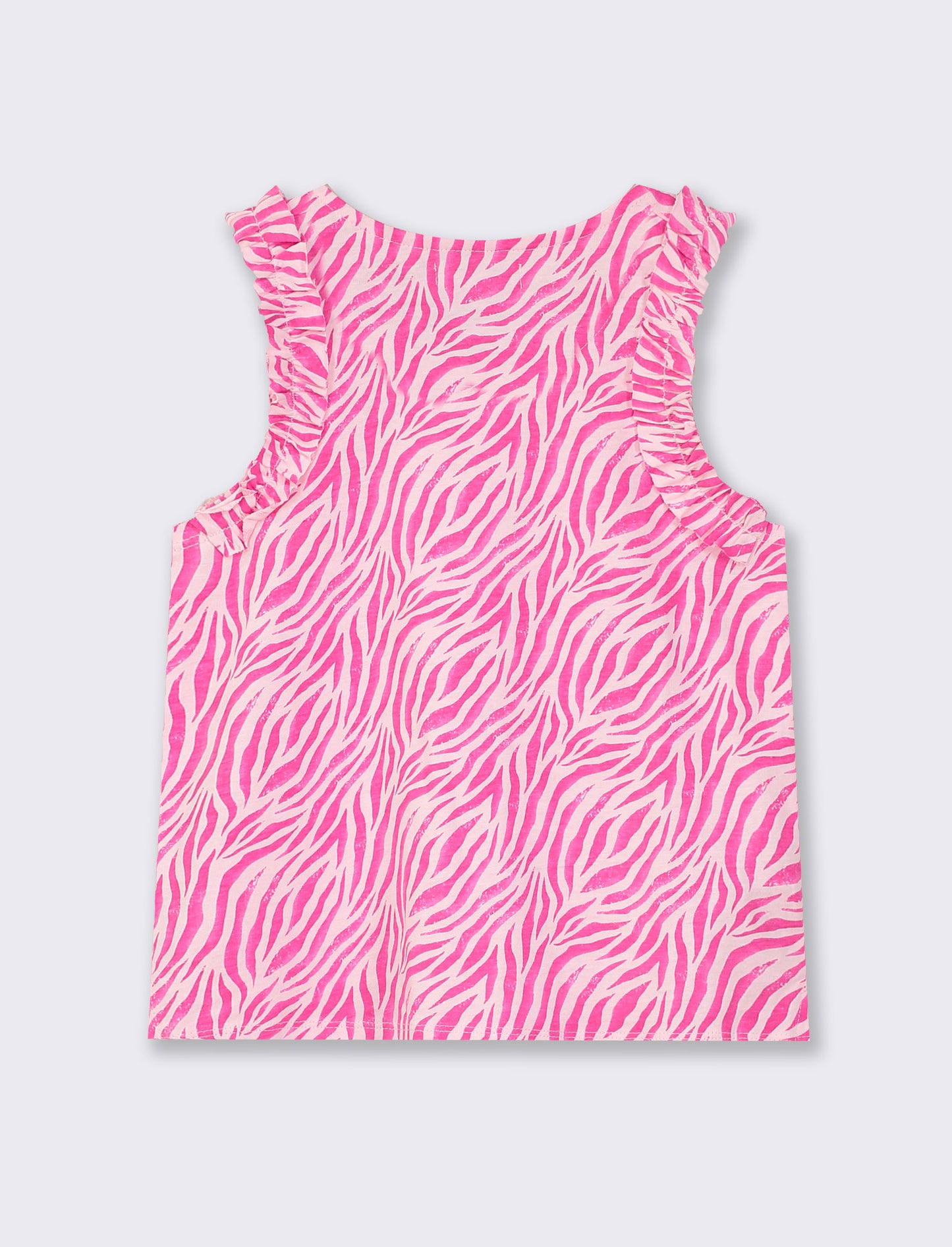 100% Cotton Summer Print Tank Top with Ruffled Straps & Slim Fit - Fuxia