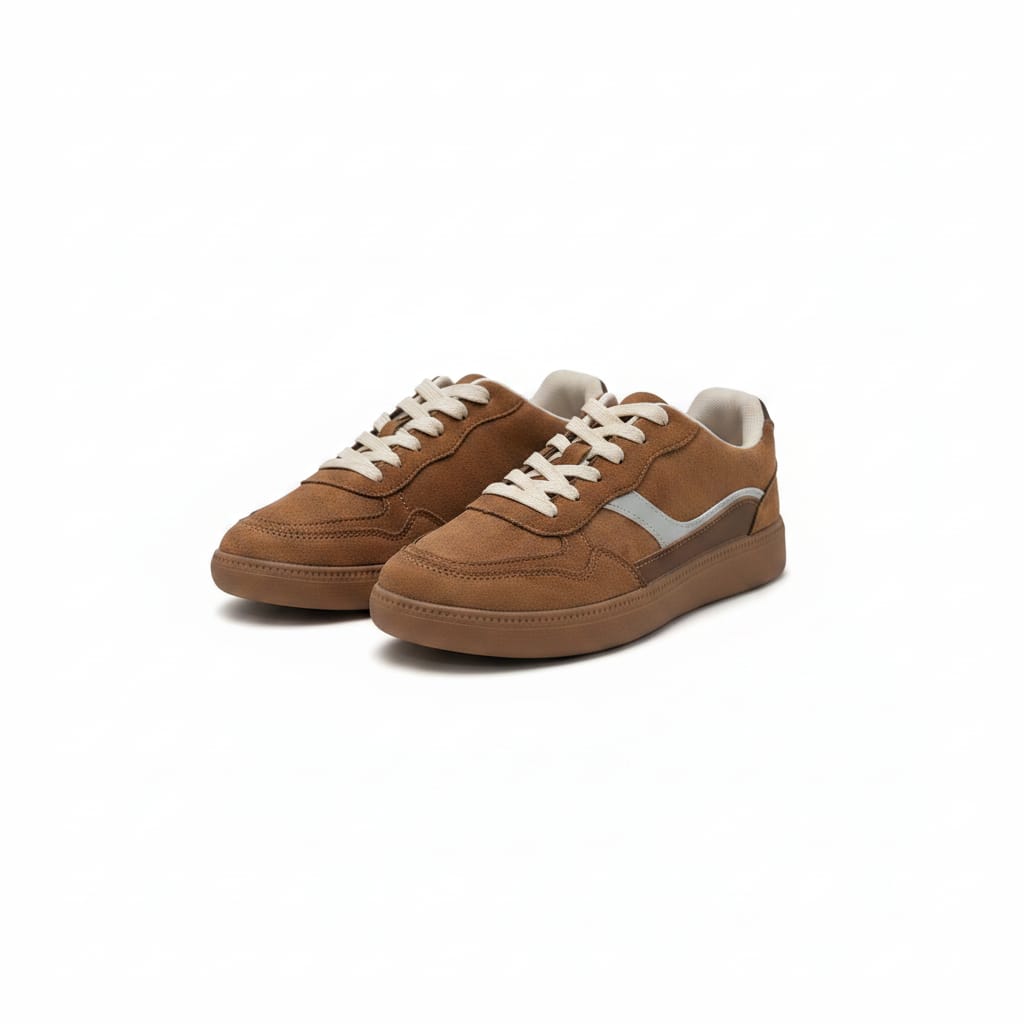 Brown microfiber sneakers with inserts - Brown