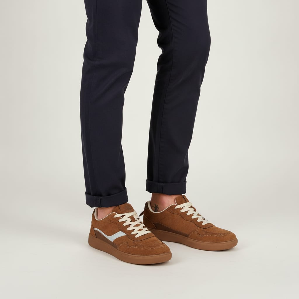 Brown microfiber sneakers with inserts - Brown