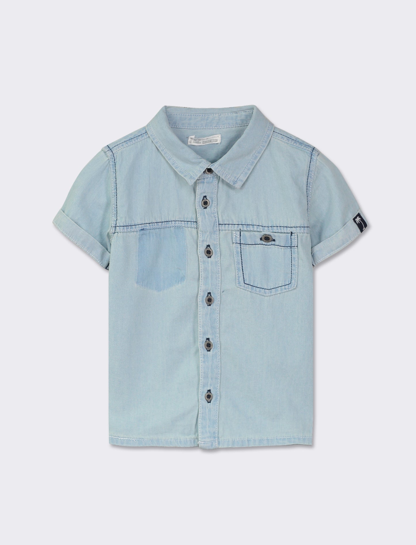 Regular Fit Denim Shirt with Front Button Opening and Chest Pocket - Blue