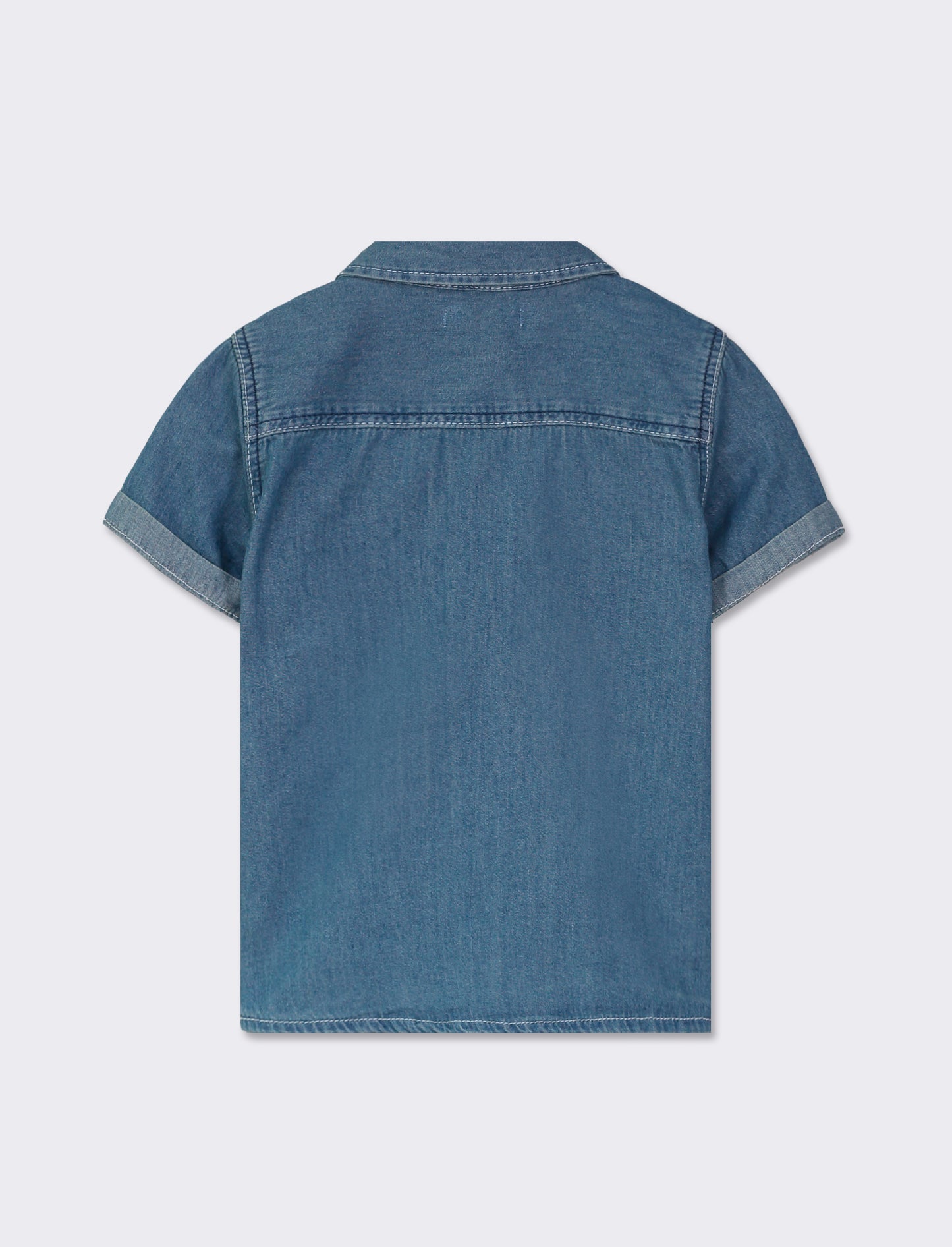 Regular Fit Denim Shirt with Front Button Opening and Chest Pocket - Blue