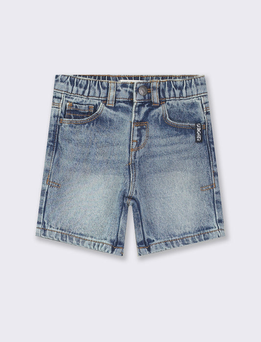 Denim Bermuda with Adjustable Waist in Multiple Colors - Blue